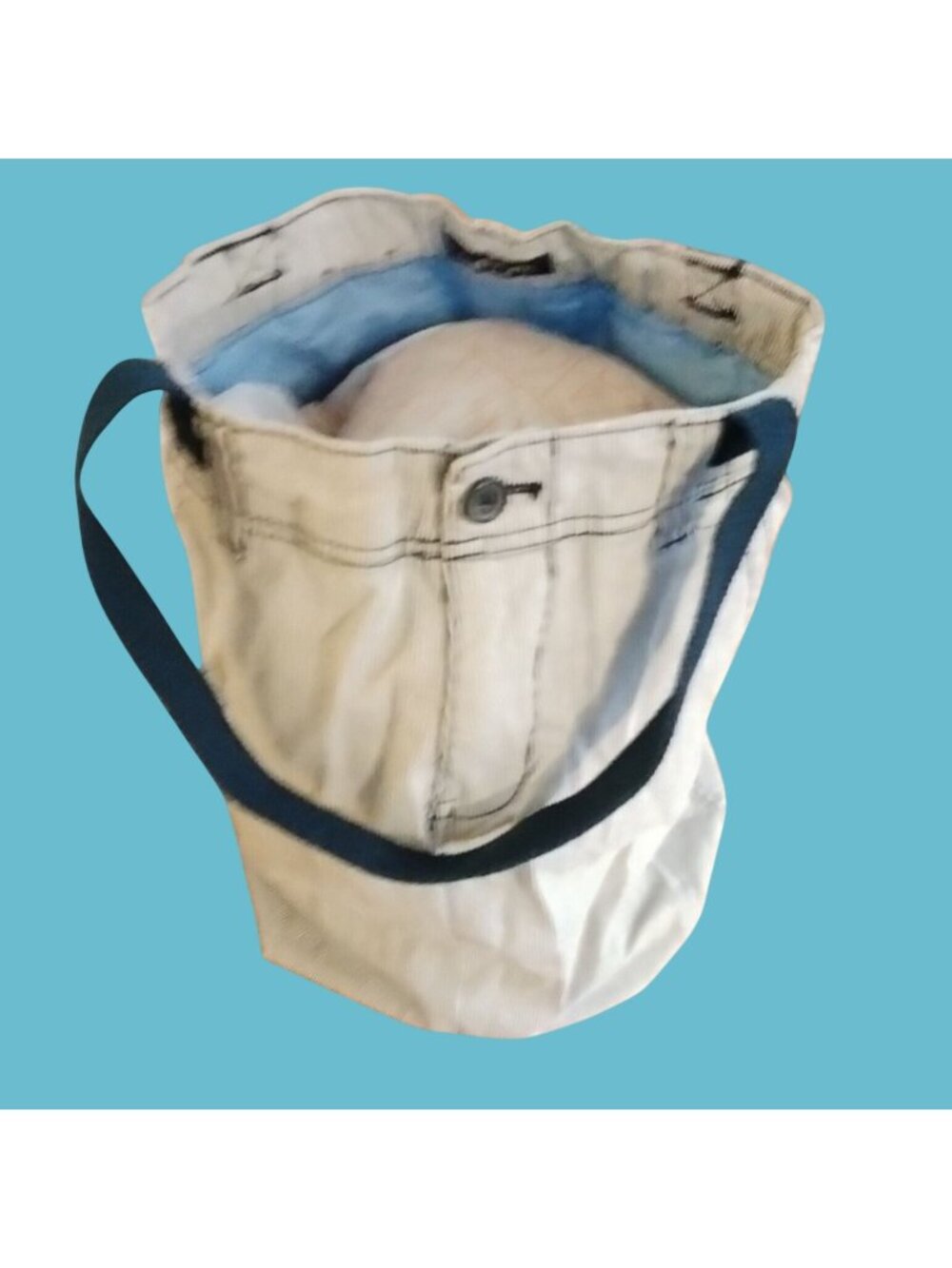 Pin Striped Canvas Tote Bag Navy Handles Repurposed Cherokee Pants Lined